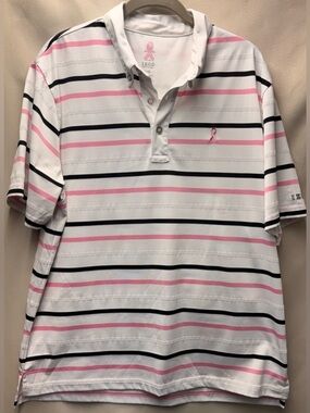 Izod Perform X Women's White/Pink/Black Stripe S/S Breast Cancer Polo Large